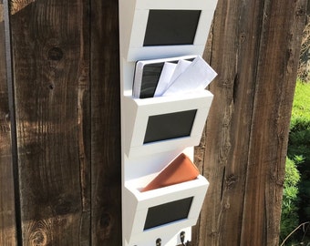 Rustic Decor Key Hook Mail Box 3 Slot Mail Organizer with key holder