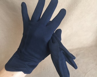 Navy Blue Vintage Gloves, Short Navy Blue Gloves, Small, Size 6, Blue 50s Gloves, 50's 60s, Retro, Pin Up Style, Cotton, Vegan Friendly