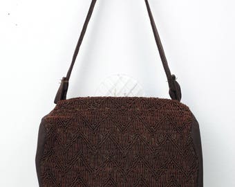 40s Brown Cordé Handbag - Vintage 1940s Lucite Closure Cordé Purse