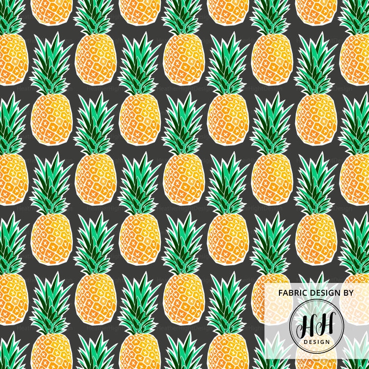 Tropical Pineapple Fabric by the Yard Geometric Pineapples Charcoal