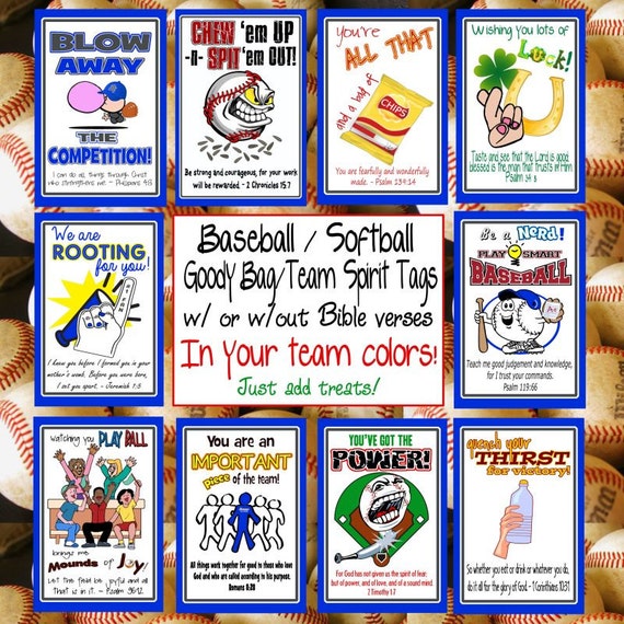 Custom Baseball Softball Team Treat Goody Candy Bag Tags