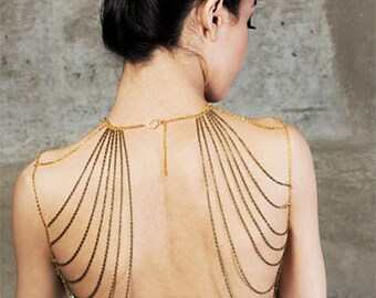 SALE gold statement shoulder jewelry// gold chain top//steampunk chic /accessory gift