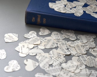 Vintage Paper Hearts from 1940's Hymnal // Heart confetti // Paper hearts // Wedding decor