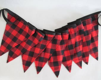 Buffalo Plaid Bunting Red & Black Lumberjack Check Banner Garland