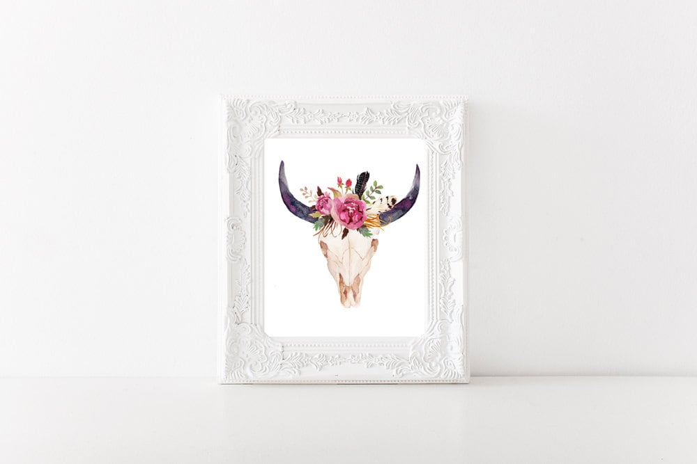 Cow Skull Printable Wall Art Wall Decor Feather Boho