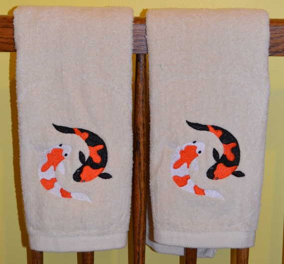 Set of 2 Koi Fish Bathroom Hand Towels