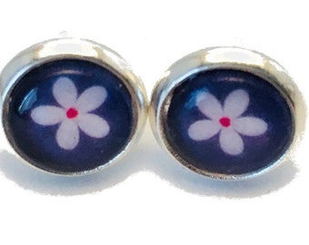 Kids Stud Earrings blue with flower for girl