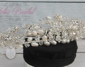 Swarovski Tiara with Fresh Water Pearls, Crystal Tiara ,Wedding Tiara ,Crown , Princess Tiara, Crystal Headpiece, Corona, XV Tiara