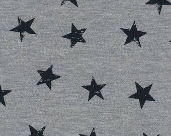 Stof - Jersey Sweat Knit - 63" Wide - Stars - Medium Gray/Black - Fabric by the Yard ST21-100