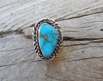 ON SALE Beautiful turquoise ring handmade in sterling silver with a natural blue Sonoran turquoise stone