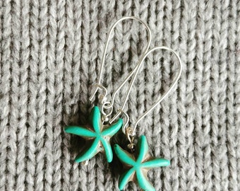 Seeing Starfish Turquoise Stone Earrings in Silver
