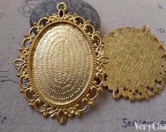 6 pcs Gold Pendant Tray Base Settings Blank Bezel Match 30x40mm Cabochon Cameo A6261