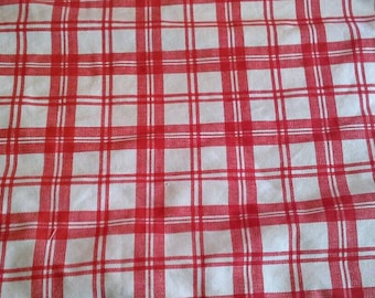 Red and Off White Plaid Heavy Cotton Fabric 1 1/3 Yards X1116