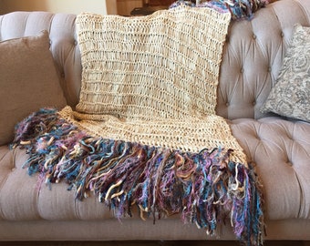 Throw Blanket Mother Gift for Teal and Rose Living Room Decor Afghan with Beige Cream Pink Blue Home Decoration