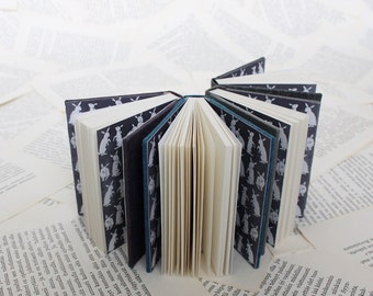 Mini Linen Notebook with Vintage Reproduction Endpapers with Cute Rabbits - Soft Covers