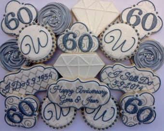 60th Wedding Anniversary Cookies - 1 Dozen