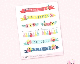 Hello Summer Banner Stickers - 8 deco planner stickers