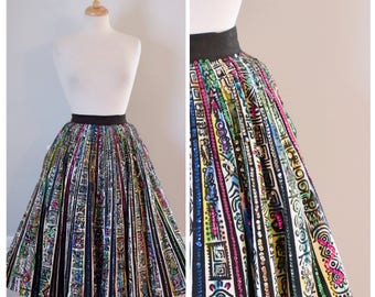 Vintage Skirt / Vintage 50s Skirt / Mexican Skirt / Full Circle Skirt / Hand Painted Skirt / NOS / Sparkle Skirt / Size Small