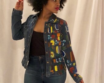 Revamped Hand Painted Blue Jean Jacket