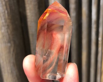 Amphibole Jupiter Inclusion Quartz Point 2" Polished Crystal #2