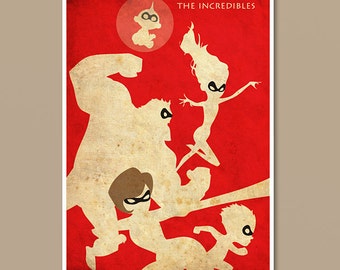 Pixar The Incredibles Vintage Minimalist Movie Poster Print