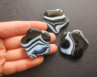 AS PICTURED- 3pcs Black Stripe Agate Flower Pendant 38mm- top drilled