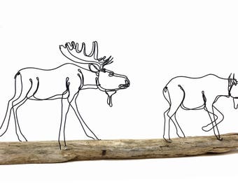 Bull and Cow Moose Wire Sculpture, Pair of Moose, Moose Art, Bull Moose, 562605498