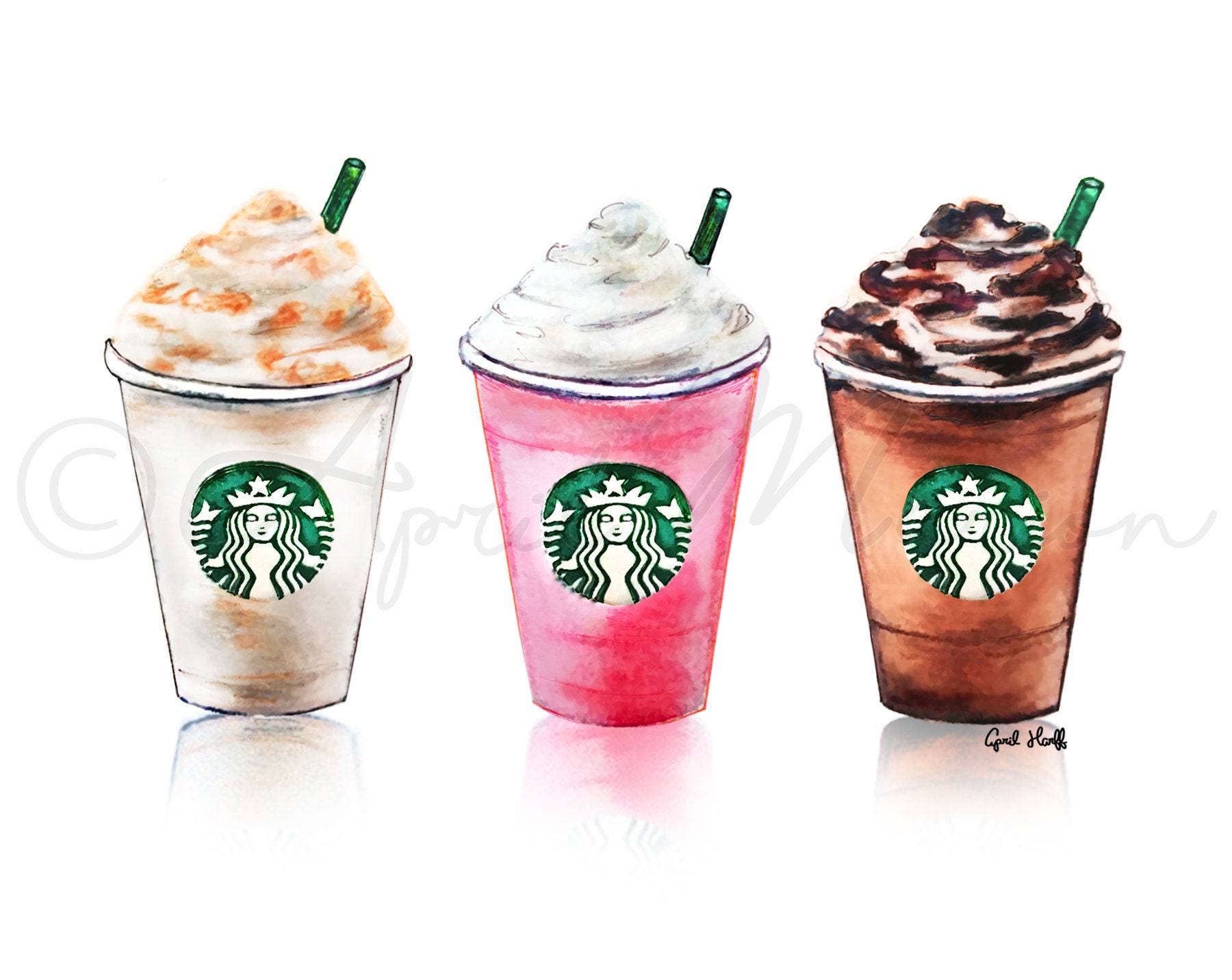 Set of 3 Starbucks Drinks Print Art Illustration Wall Art