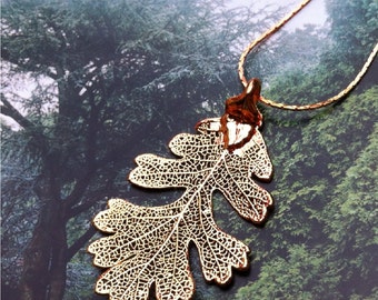 Real Leaf Jewelry, Oak Leaf, 24K dipped gold leaves necklace pendant necklace, with choice of chains