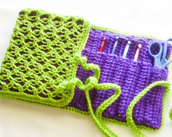 Crochet Hook Organizer - Crochet Hooks Available - Lime and Grape Travel Case - Green and Purple Art Pencil Storage