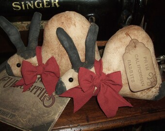 Primitive Grungy Rabbits Californian Bunnies PAIR Brick-Red Ties, OFG HAFAIR Teams