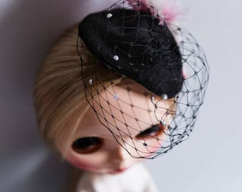 Blythe Doll Outfit - Birdcage Veil with Feather