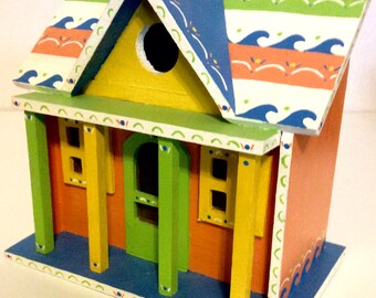 Hand painted beach house birdhouse