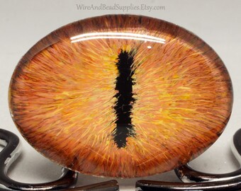 Orange, Peach Yellow and Gold Dragon Eye Cabochon Glass Eye 40x30mm Hand Painted