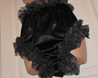 Sissy satin slithery chiffon lined posing panties in black....wonderful slithery silky fun - Sissy Lingerie
