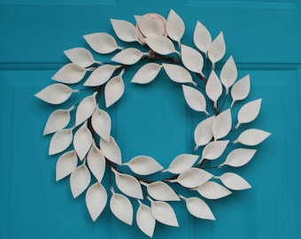 Modern Year Round Wreath - Felt Leaf Wreath in Soft White - Neutral Wreath - 18" Outside Diameter - Made to Order