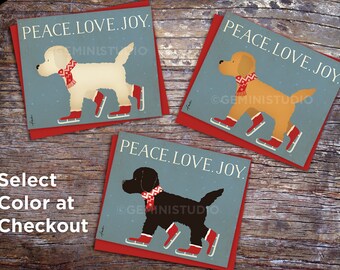 Goldendoodle Labradoodle ice skating Holiday Card greeting cards by Stephen Fowler Christmas 12 pack