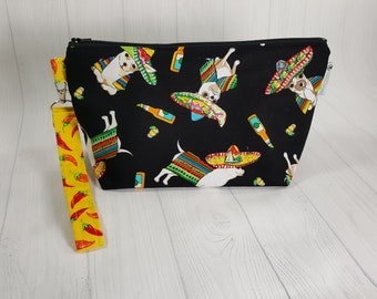 Chihuahua Cinco de Mayo Black Chiwawa, Knitting Project Bag, Small Zippered Wedge Bag, Zipper Knitting Bag, Cosmetic Bag WS0081