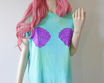 Little Mermaid Ariel Disney Theme Shell Tie Dye T-Shirt