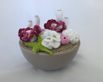 Crochet coral reef in a pot