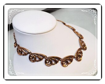 Signed Renoir Necklace - Vintage Copper Modernist - Neck-1645a-121012000