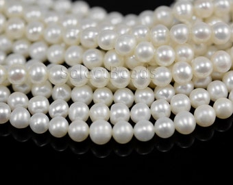 small freshwater pearls - white freshwater pearls - genuine freshwater pearls - freshwater potato - near round pearl -5-6mm-15inch