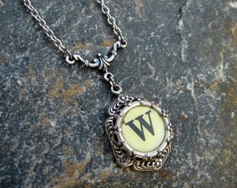 Typewriter Jewelry - Antique Typewriter Key Necklace - Letter W