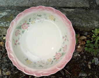 Small Vintage Ceramic Trinket Dish, off white and pink