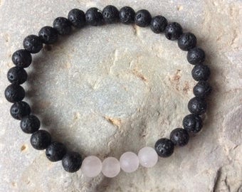 Lava bead essential oil diffuser bracelet for aromatherapy - 6 mm lava stone beads with rose quartz beads