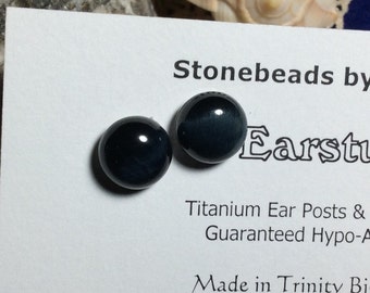 Blue Tiger Eye 10mm Stud Earrings Earings Titanium Posts and Clutches Hypo Allergenic Handmade in Newfoundland Integrity