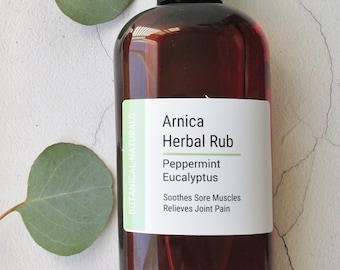 Arnica Blend Sore Muscle Rub, Eucalyptus & Peppermint Massage Oil,