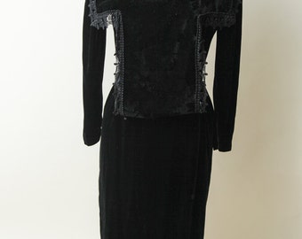 Black Velvet Dress | Vintage Velvet Dress | Jessica McClintock Black Velvet Dress | 1980s Velvet Dress | Black Velvet Lace Dress