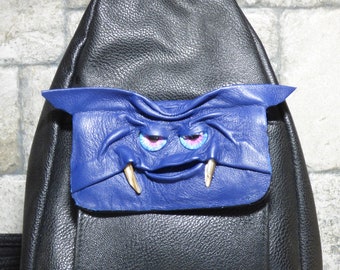 Leather Backpack Woman Purse With Face Monster Blue Black 428