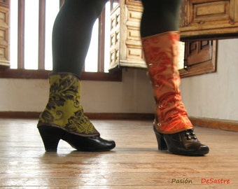 Tall Spats Waterproof victorian steampunk Gaiters one size spat brocade damask